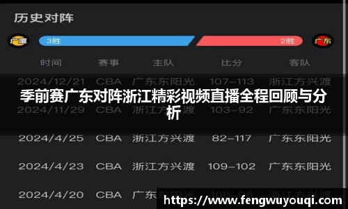 季前赛广东对阵浙江精彩视频直播全程回顾与分析